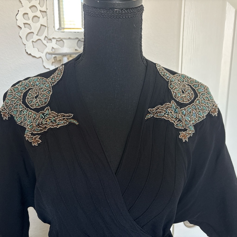Black Dress with Beaded Dragon Accents